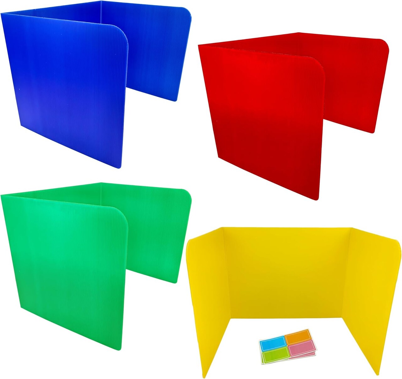 4E's Novelty Plastic Desk Dividers for Students - Pack of 4 - Desk Privacy Panel - Plastic Dividers, Testing Dividers for Classrooms, Easy-to-Clean Durable (Primary Colors)